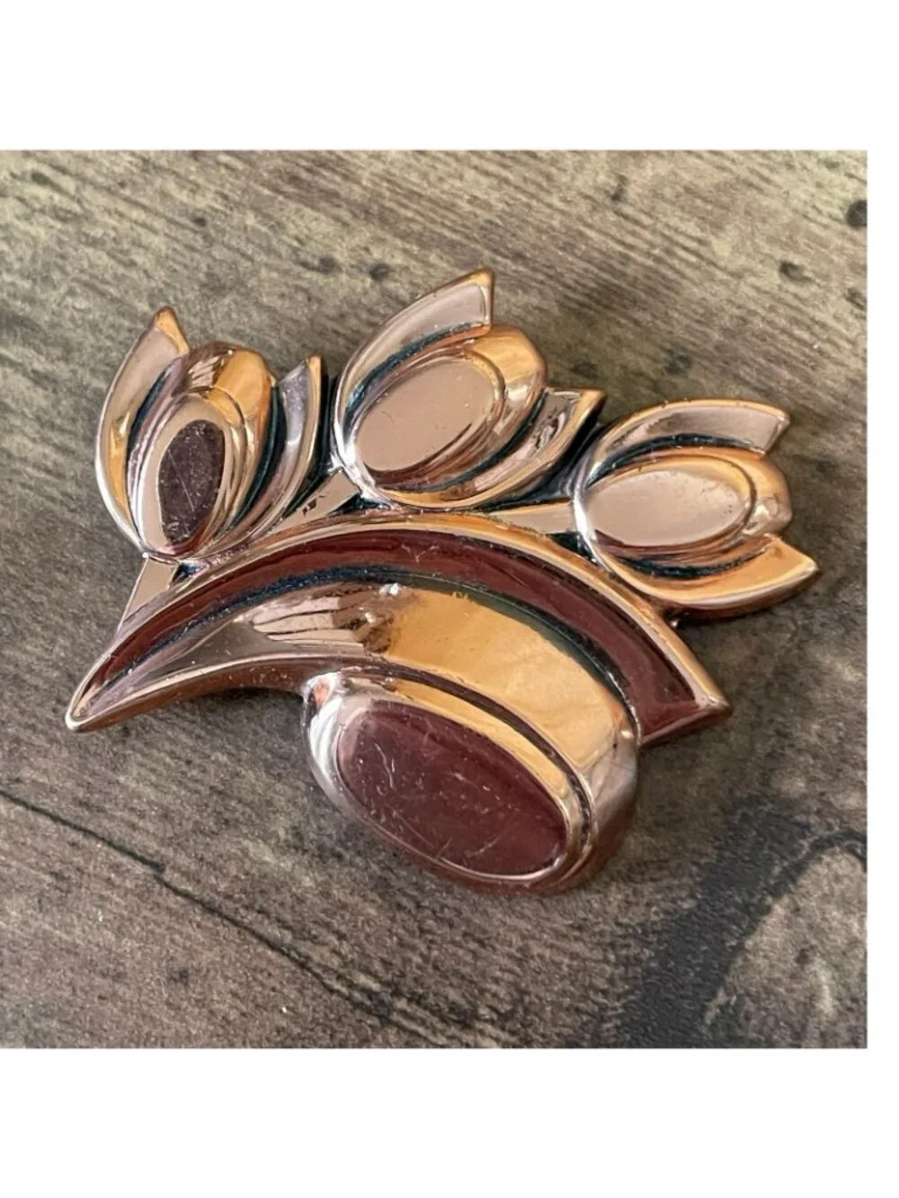 Vintage 60s Matisse Renoir Copper Tulip Brooch Modernist Floral Pin MCM Jewelry